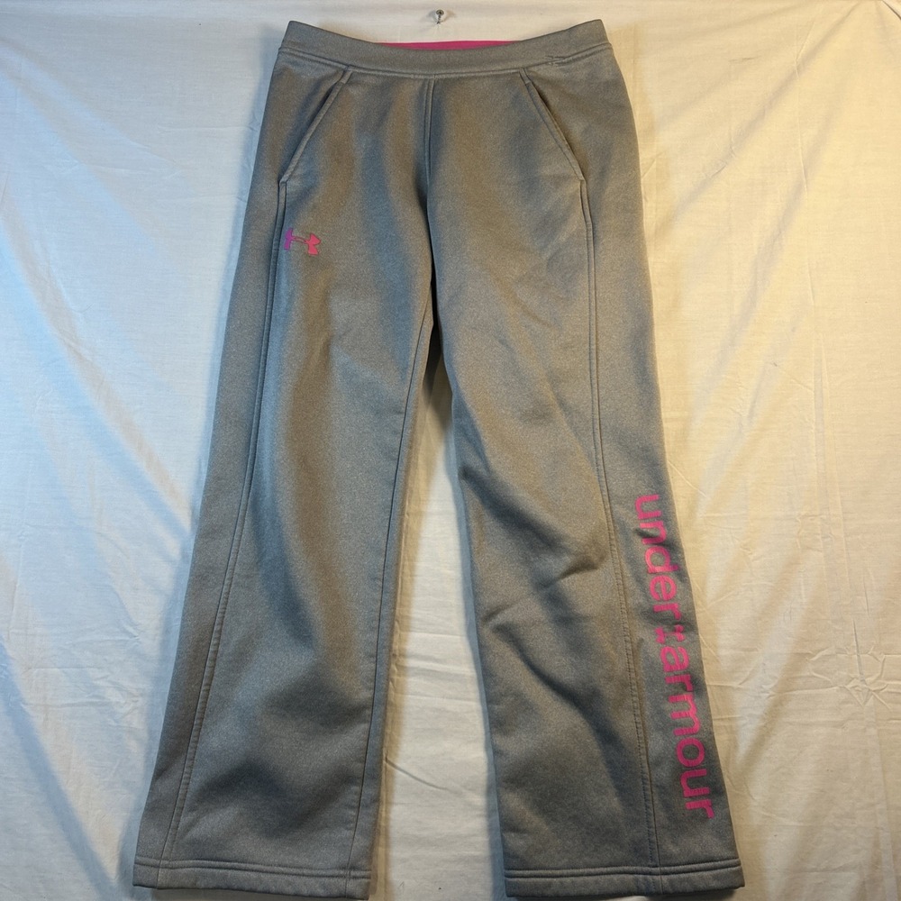 Under Armour Sweatpants Girls L Gray Good Storm1 Logo Activewear Pants